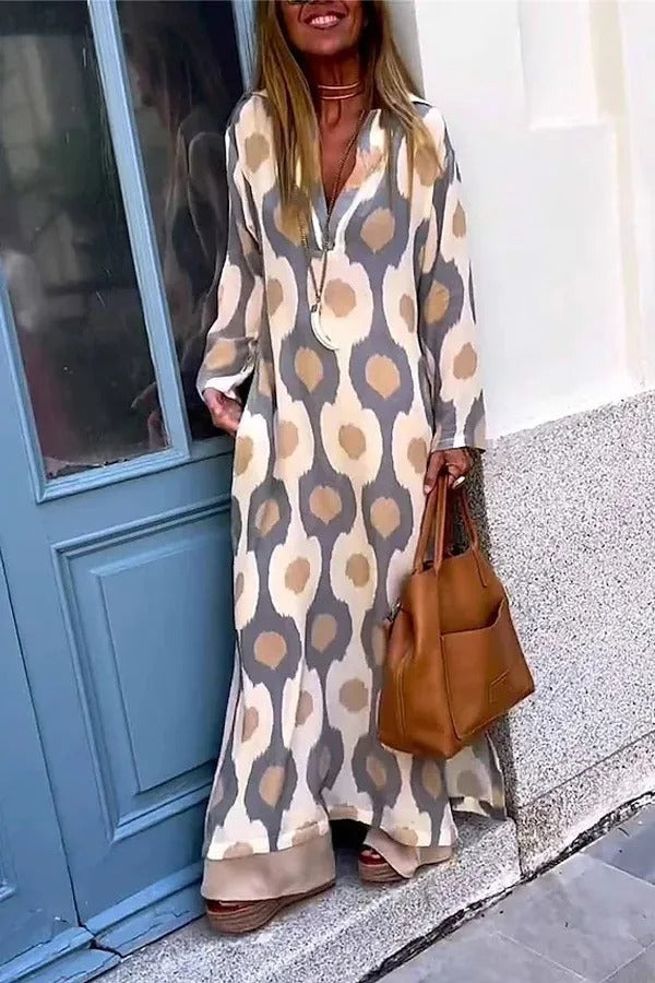 Maxi Vestido de Viscosa con Diseño de Mosaico