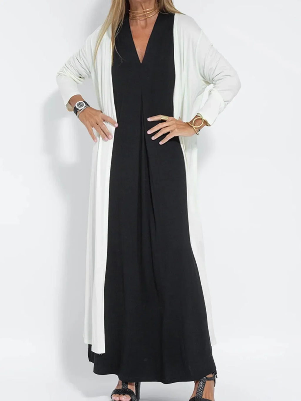 Vestido Maxi de Talla Grande Sin Mangas con Cuello en V
