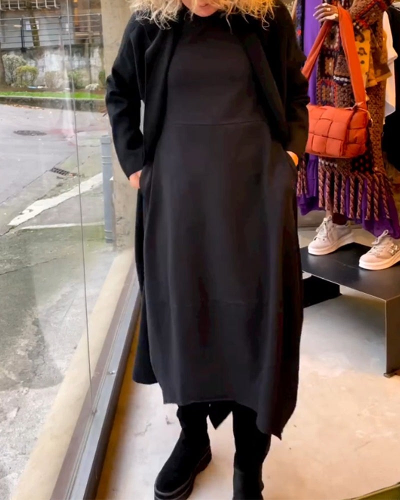 MAEVE | Vestido Midi Negro con Bolsillos