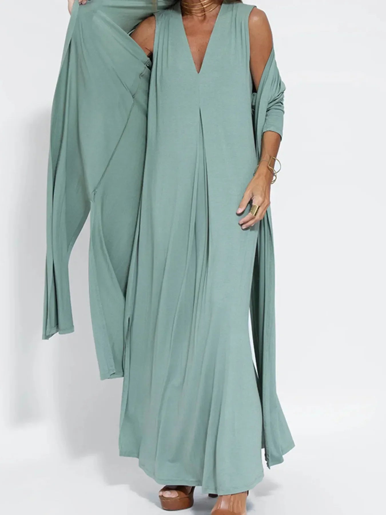 Vestido Maxi de Talla Grande Sin Mangas con Cuello en V