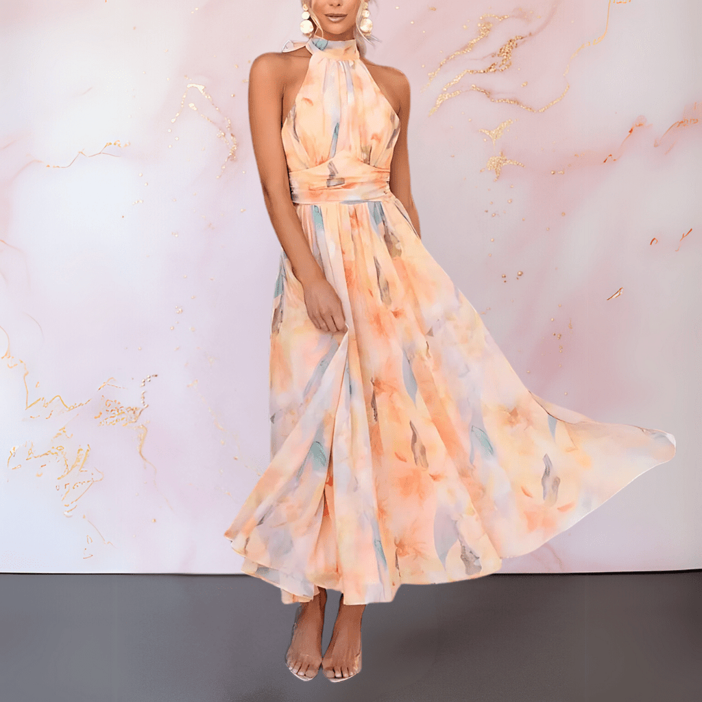 ESTHER | Vestido Acuarela con Cuello Halter