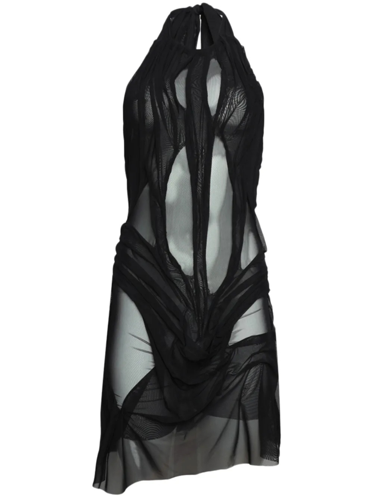 Vestido Corto Alinka con Cuello Halter Fruncido en Negro