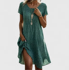 ROSALINDA | Vestido Midi con Cuello en V y Estampado de Puntos