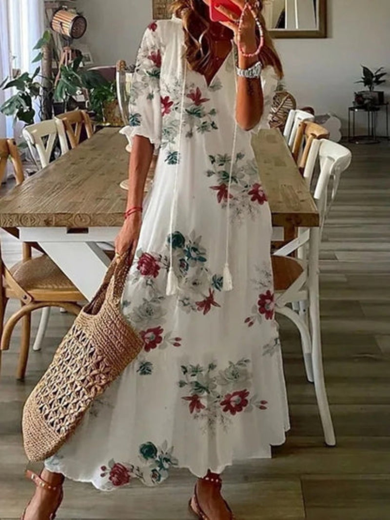 CELESTE | Vestido Boho Vintage de Verano con Escote en V